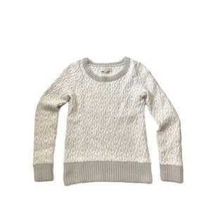 LOFT Womens Textured Diamond Knit Sweater S  Nylon Mohair Wool Blend White Gray